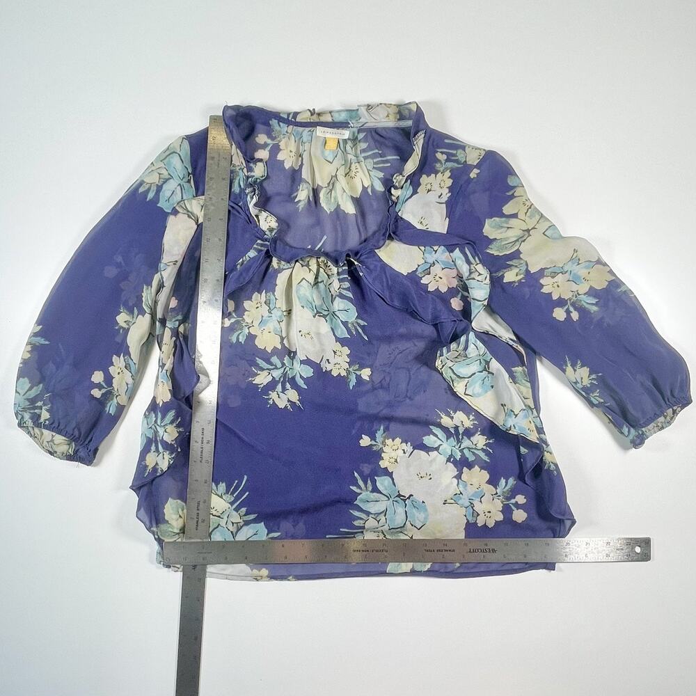 Anthropologie Leifsdottir Womens Silk Floral Blue Romantic Sheer Ruffle 4 Small - Picture 8 of 8